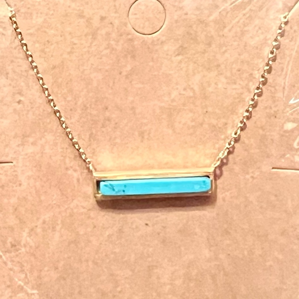 Gold chain turquoise bar necklace
